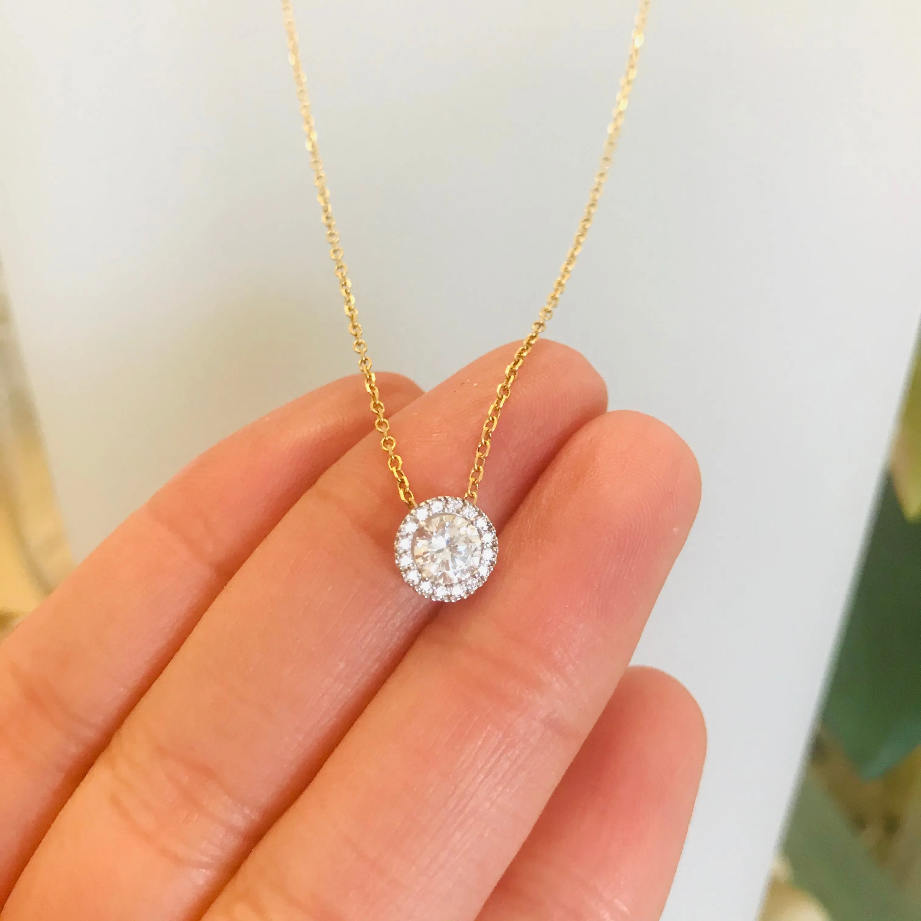 10k Gold CZ Halo Necklace