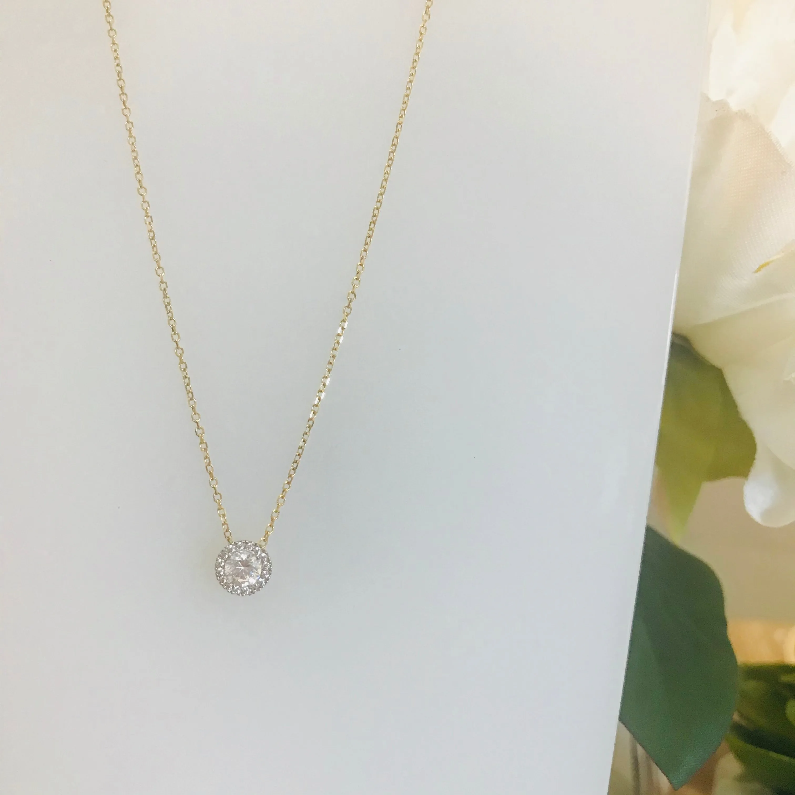 10k Gold CZ Halo Necklace