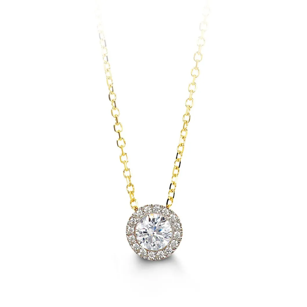 10k Gold CZ Halo Necklace