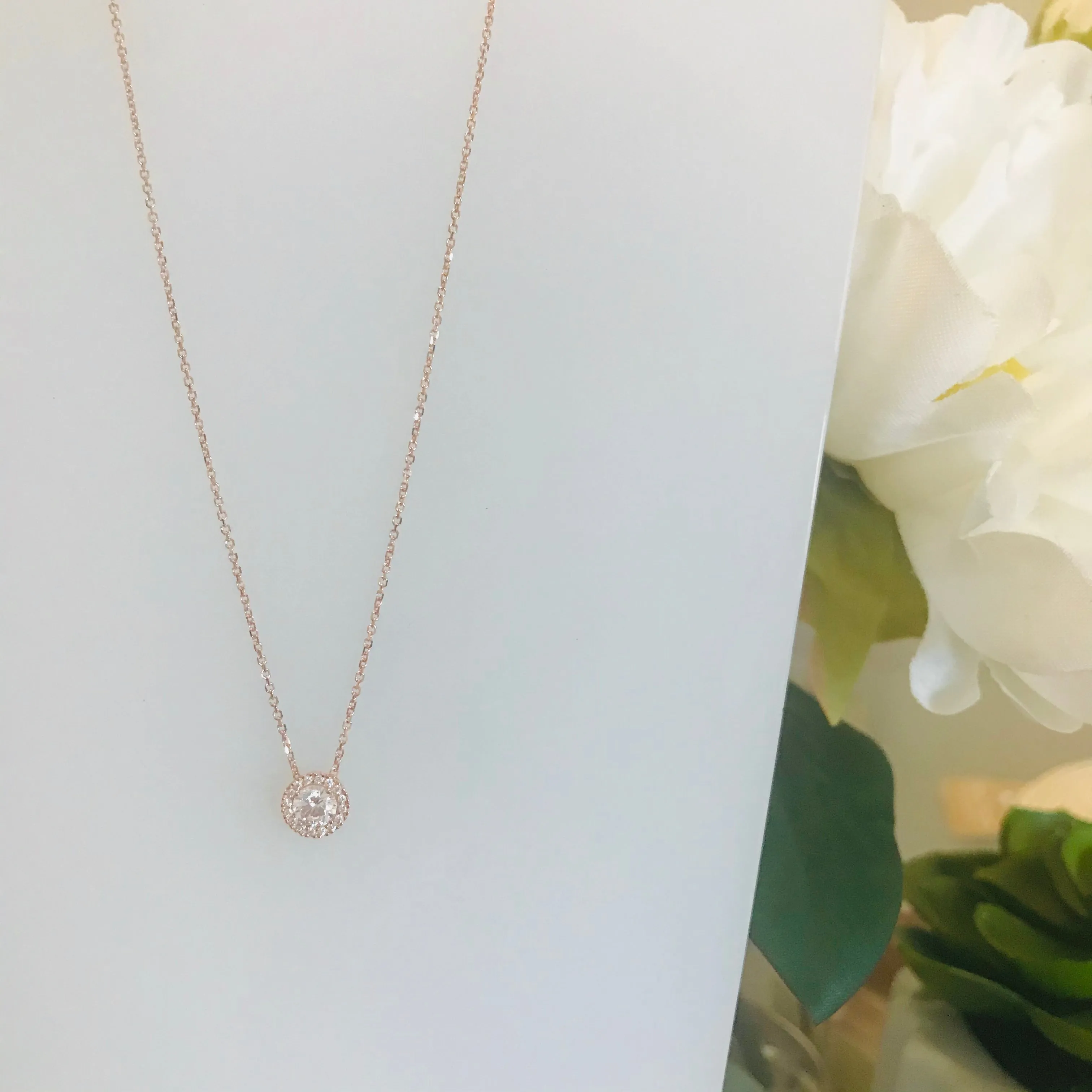 10k Gold CZ Halo Necklace