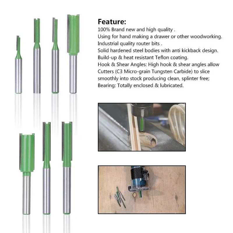 1/4 Inch 6mm Shank Straight Bit Milling Cutter Single Double Flute Wood Cutters Tungsten Carbide Router Bit Woodworking Tool Set