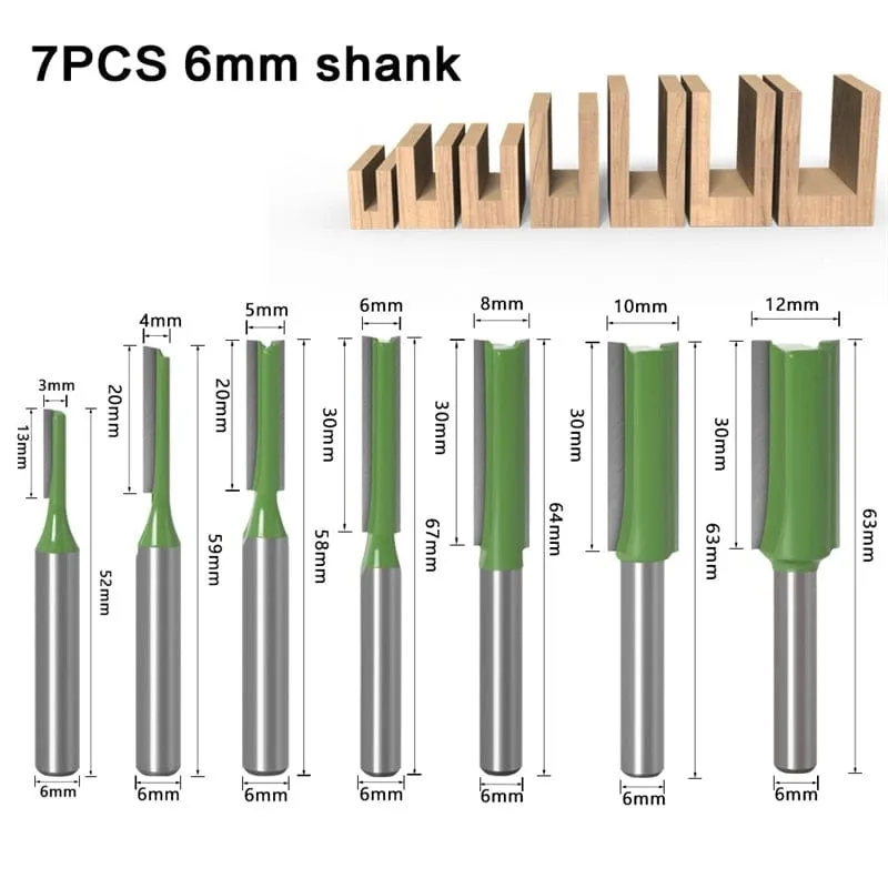 1/4 Inch 6mm Shank Straight Bit Milling Cutter Single Double Flute Wood Cutters Tungsten Carbide Router Bit Woodworking Tool Set