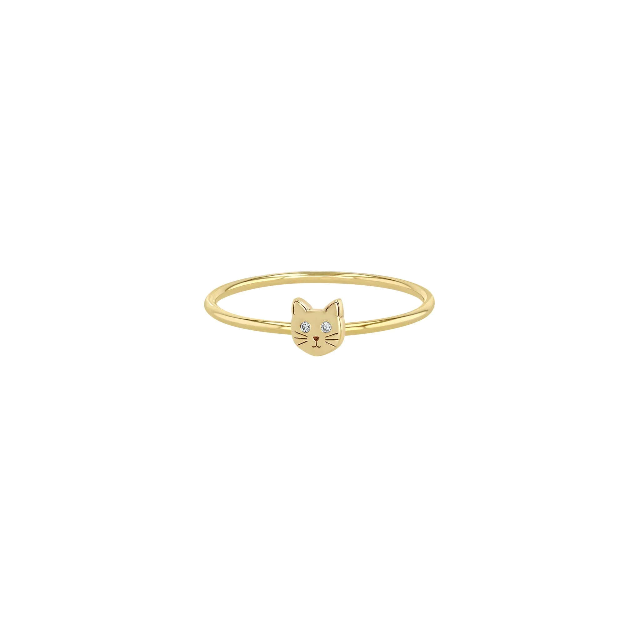 14k Itty Bitty Cat with Diamond Eyes Ring