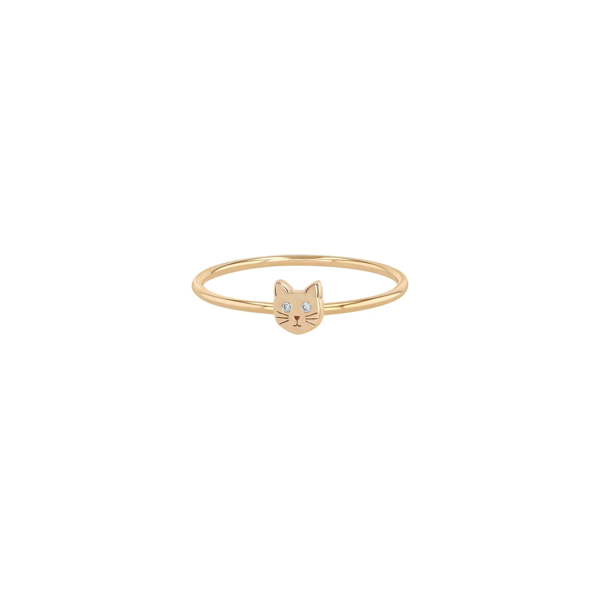 14k Itty Bitty Cat with Diamond Eyes Ring