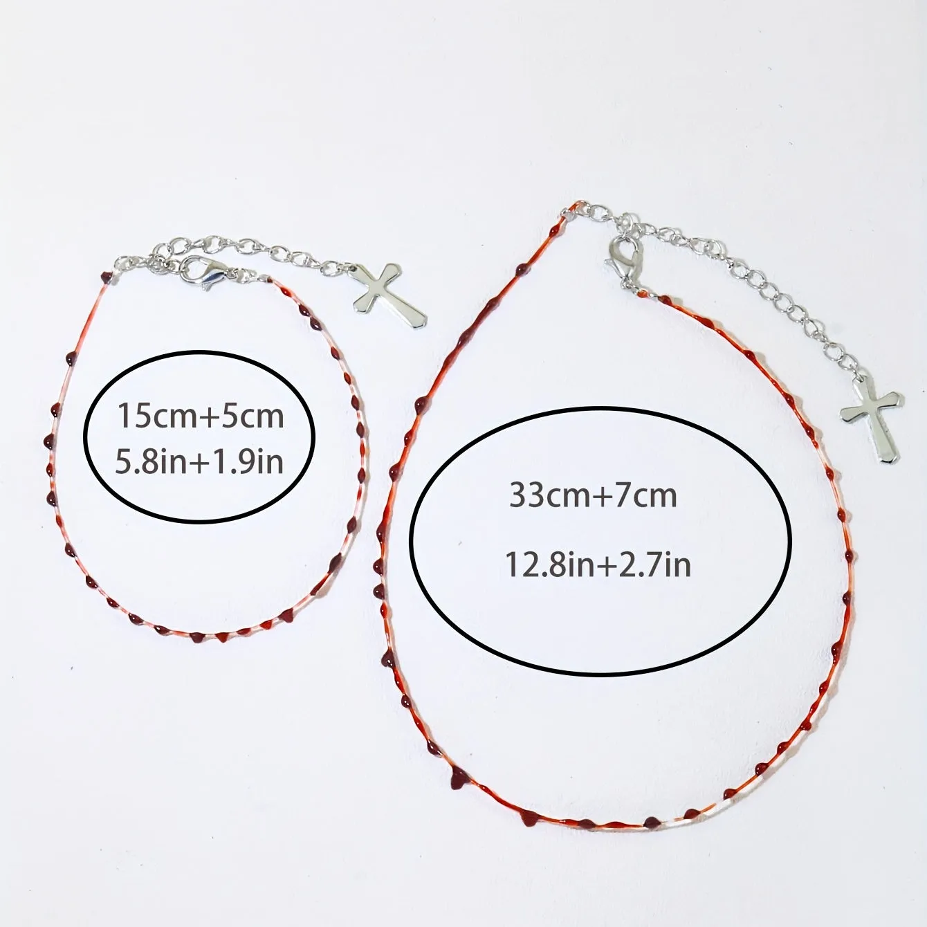 2pcs Necklace Plus Bracelet Gothic Style Jewelry Set Trendy Cross Pendant Blood Drop Design Match Daily Outfits Perfect Halloween Decor