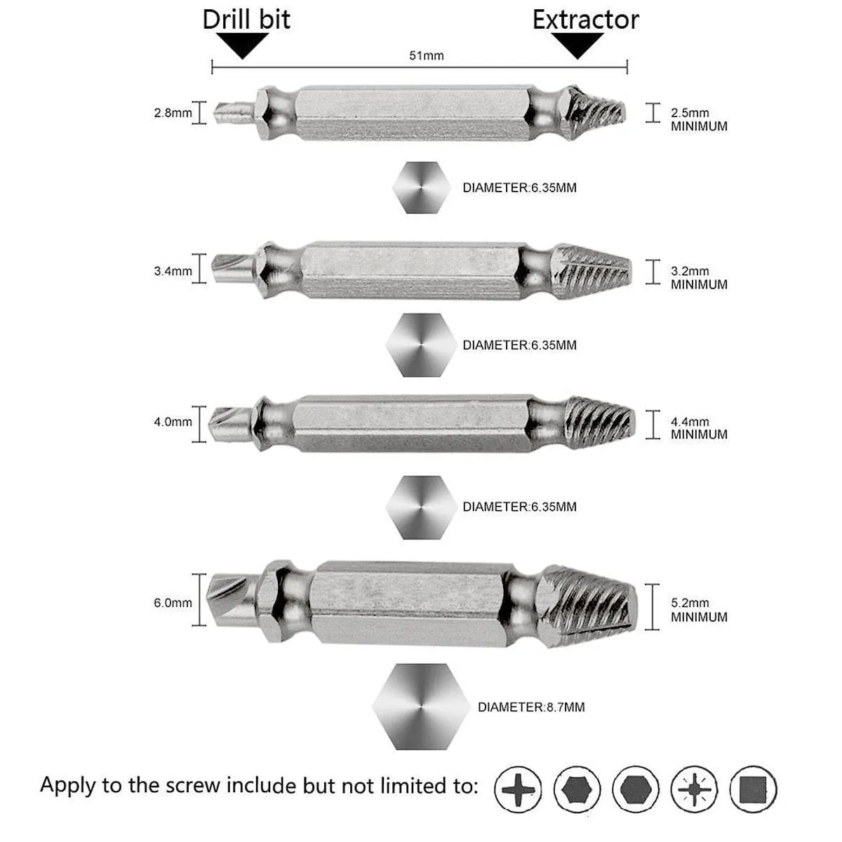 4/5/6 PCS Damaged Screw Extractor Drill Bit Set Stripped Broken Screw Bolt Remover Extractor Easily Take Out Demolition Tools