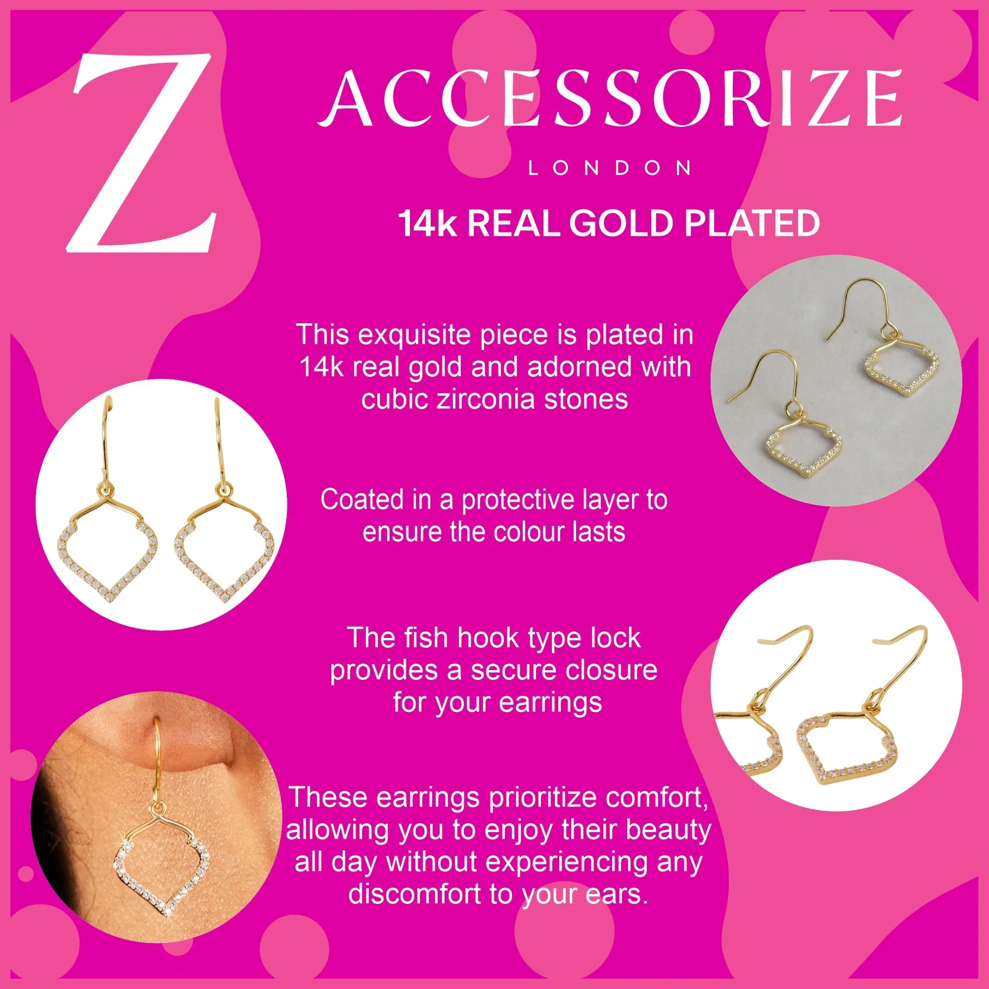 Accessorize London Women's Z Real Gold-Plated Cubic Zirconia Mosaic Drop Earrings