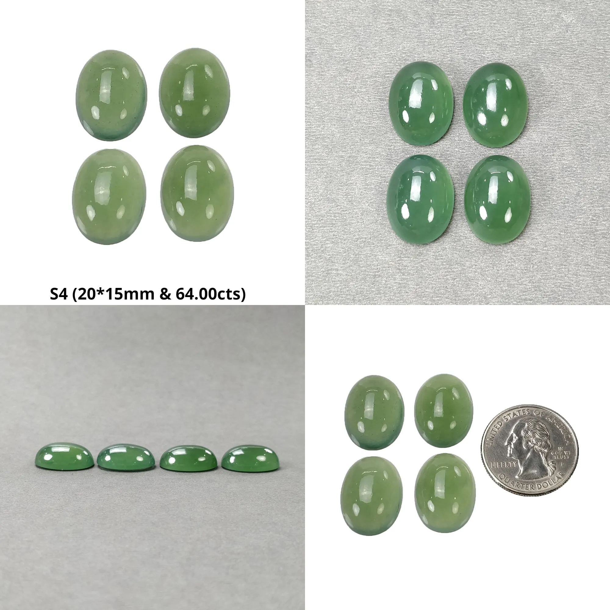 ANTIGORITE SERPENTINE Gemstone Cabochon : Natural Untreated Green Serpentine Oval Shape 20*15mm 4pcs Set