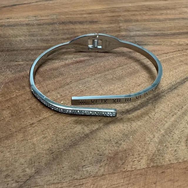 Bangle Bracelet - Silver Roman Numerals