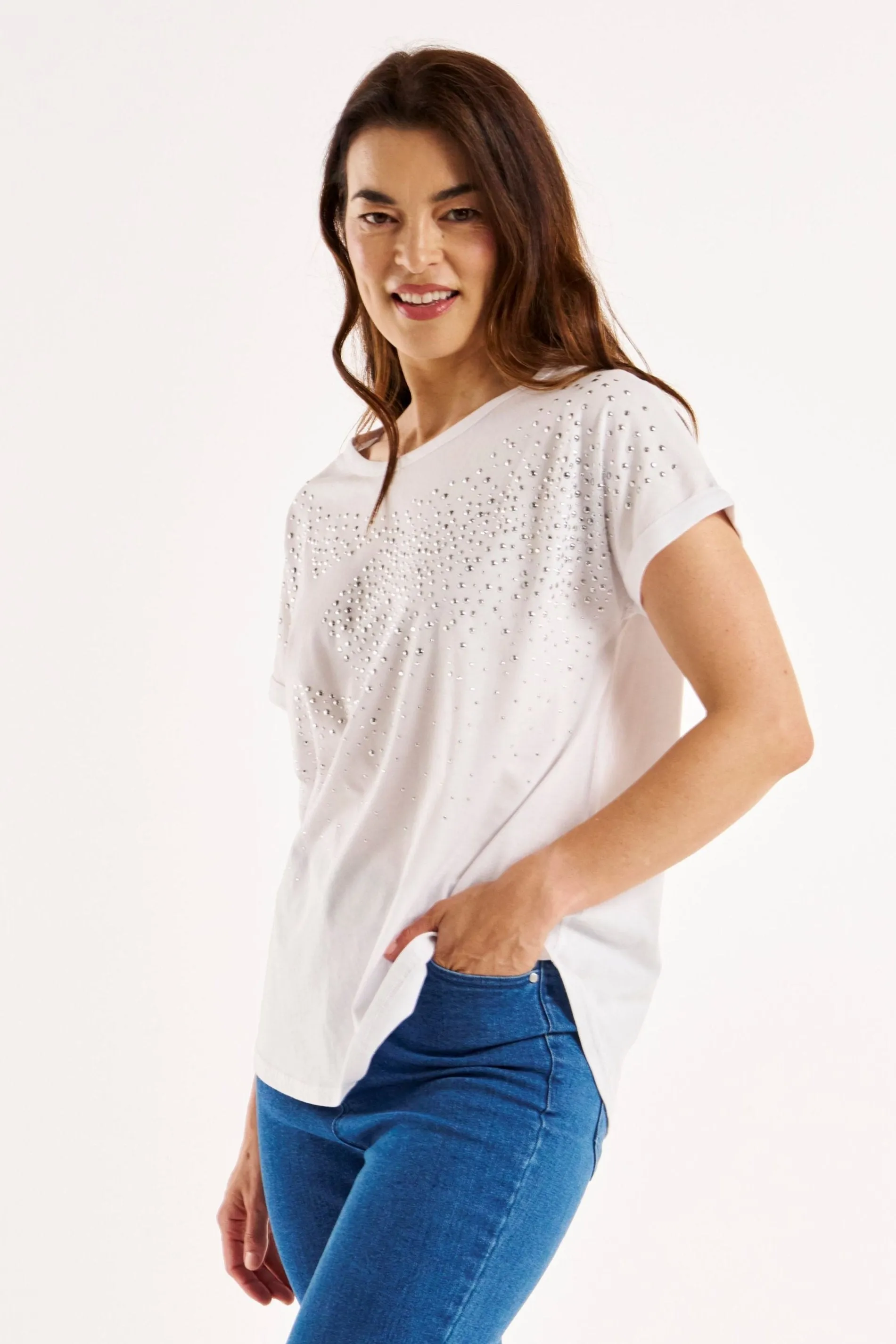 Betty Basics Hailey Short Sleeve Tee White Studs