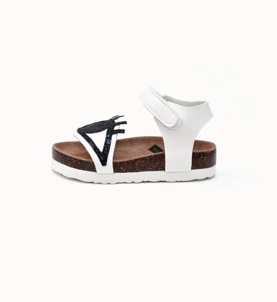 Boxbo Girl's Galaxy Eyes Cork Sandal, White/Black