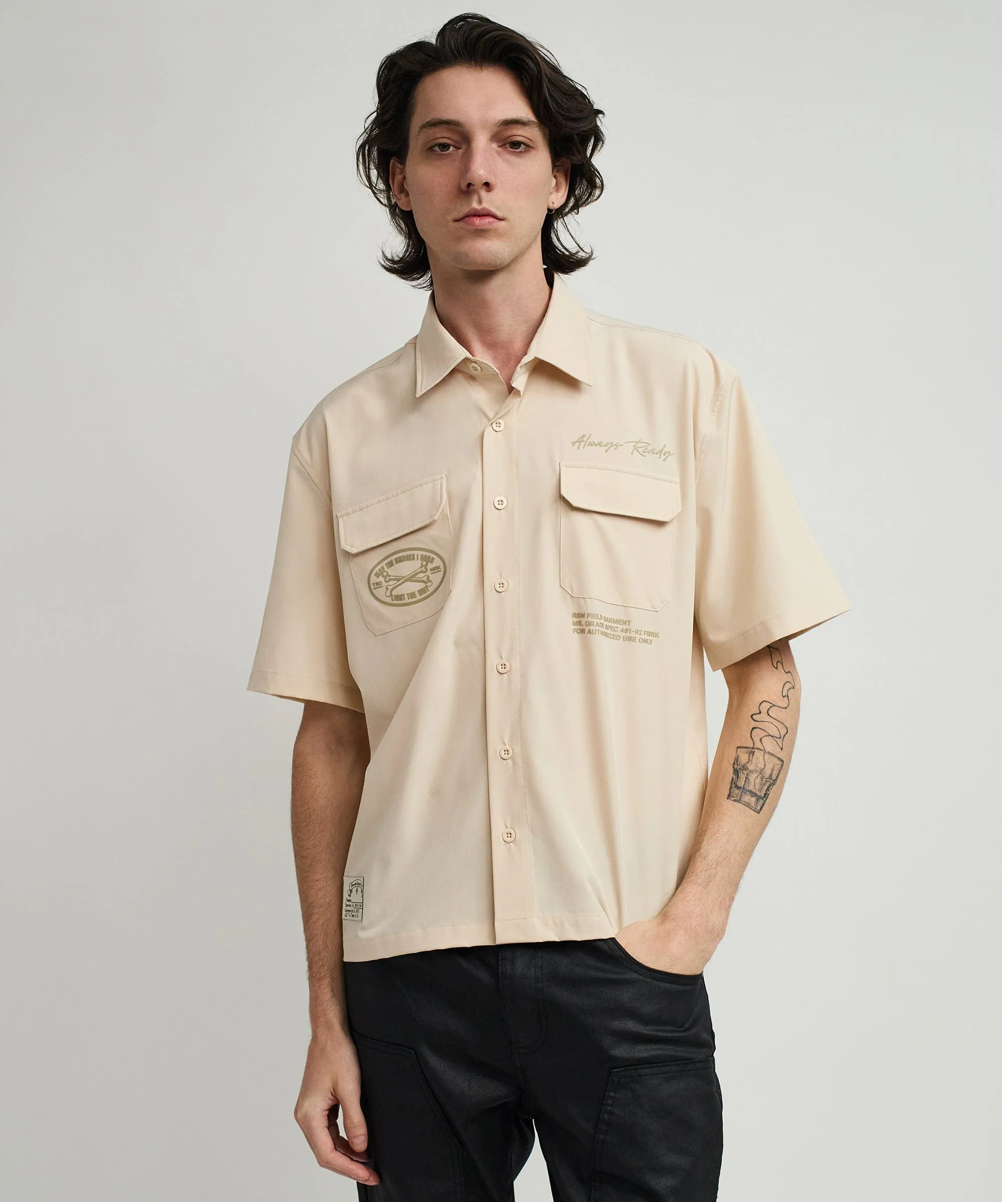 Bridges Utility Stretch Tech Cargo Short Sleeve Shirt - Cream