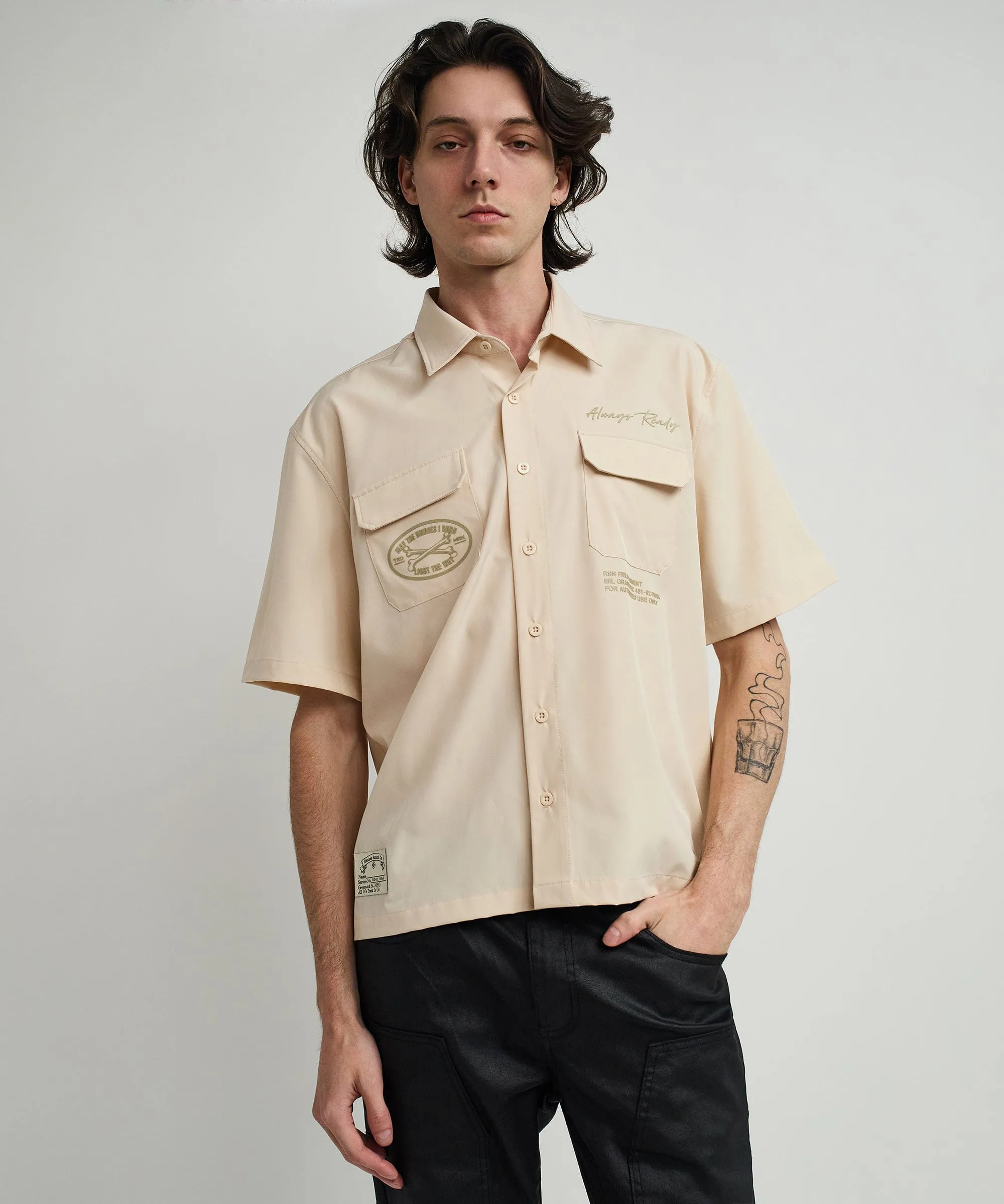 Bridges Utility Stretch Tech Cargo Short Sleeve Shirt - Cream