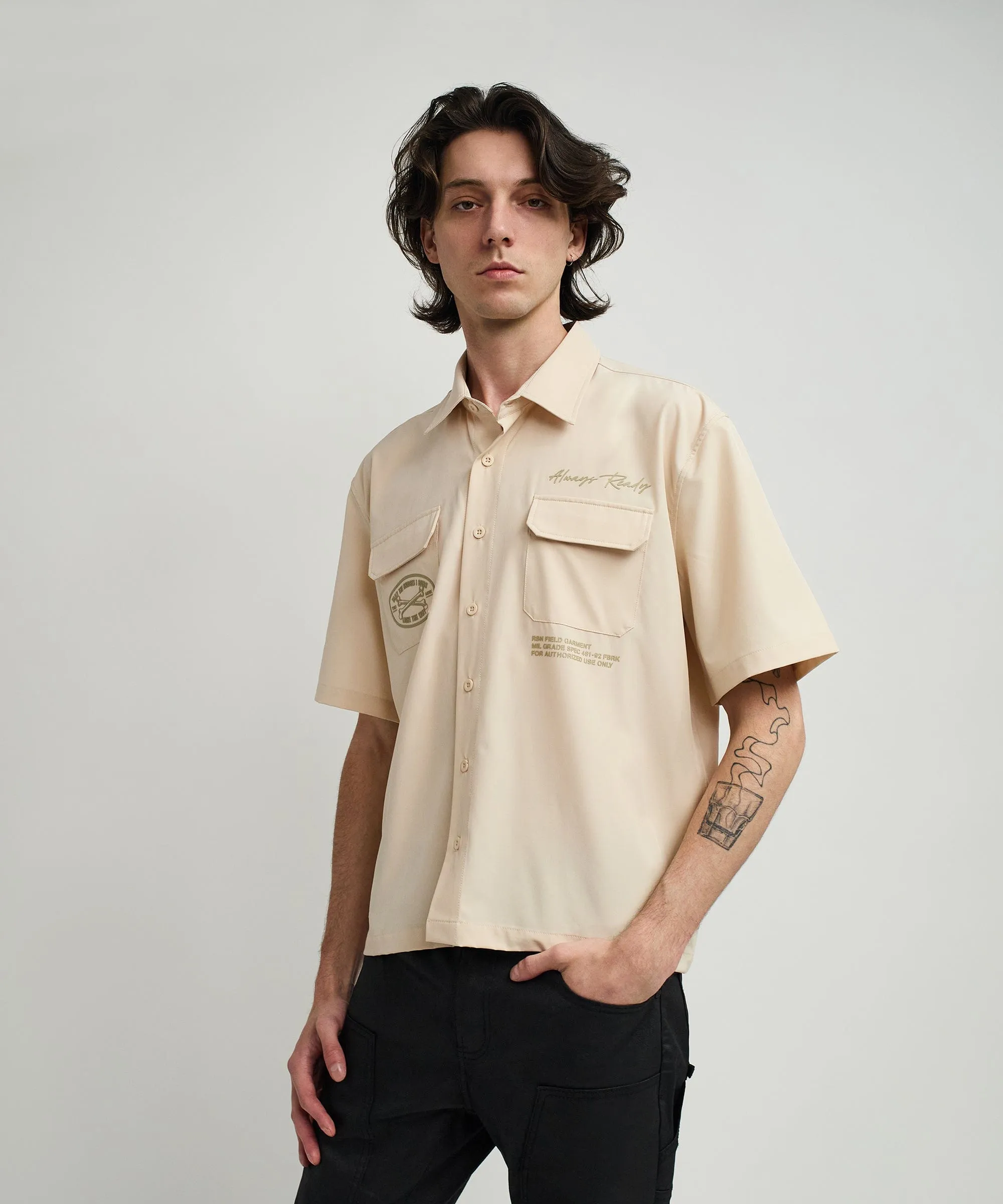 Bridges Utility Stretch Tech Cargo Short Sleeve Shirt - Cream