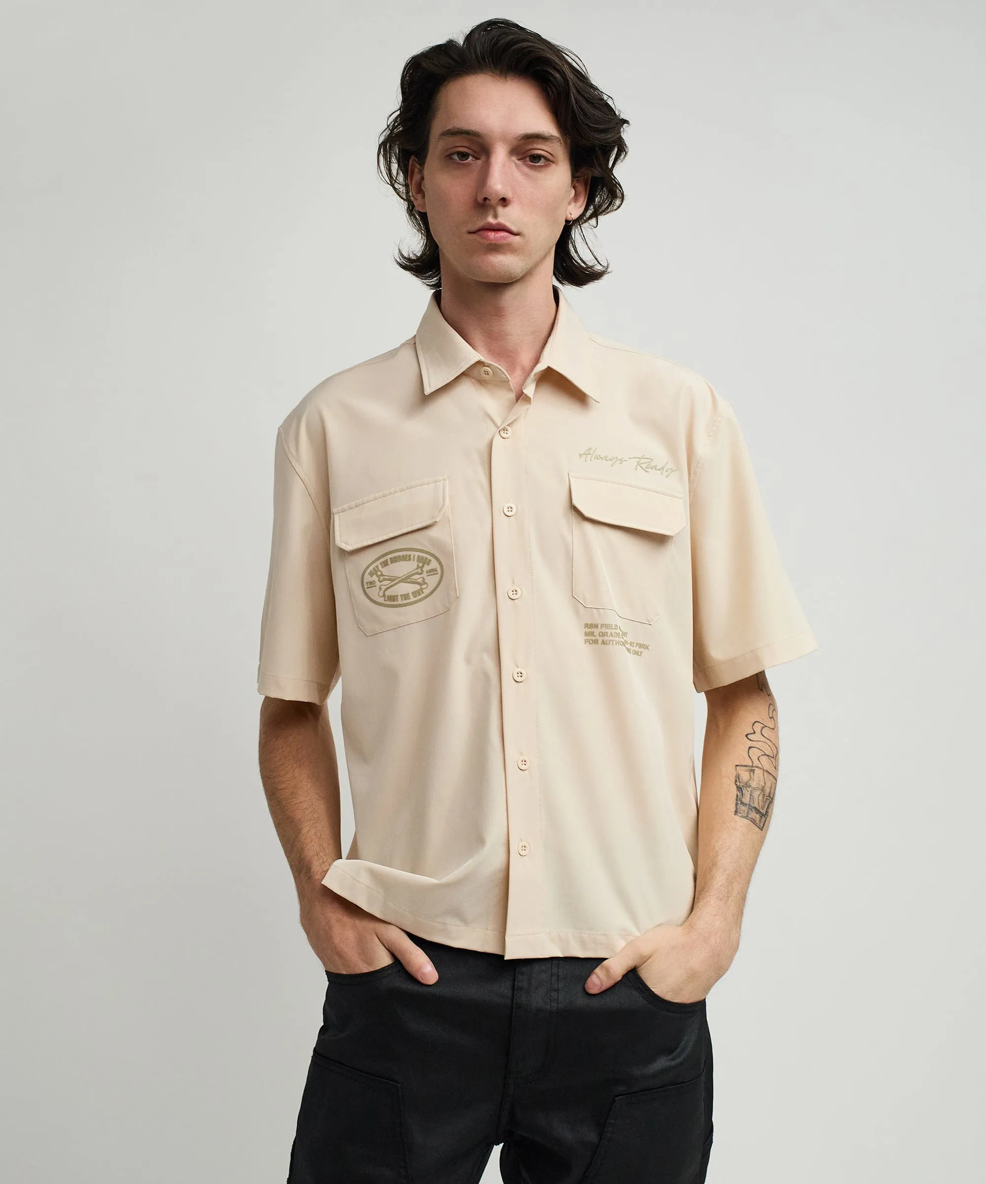 Bridges Utility Stretch Tech Cargo Short Sleeve Shirt - Cream