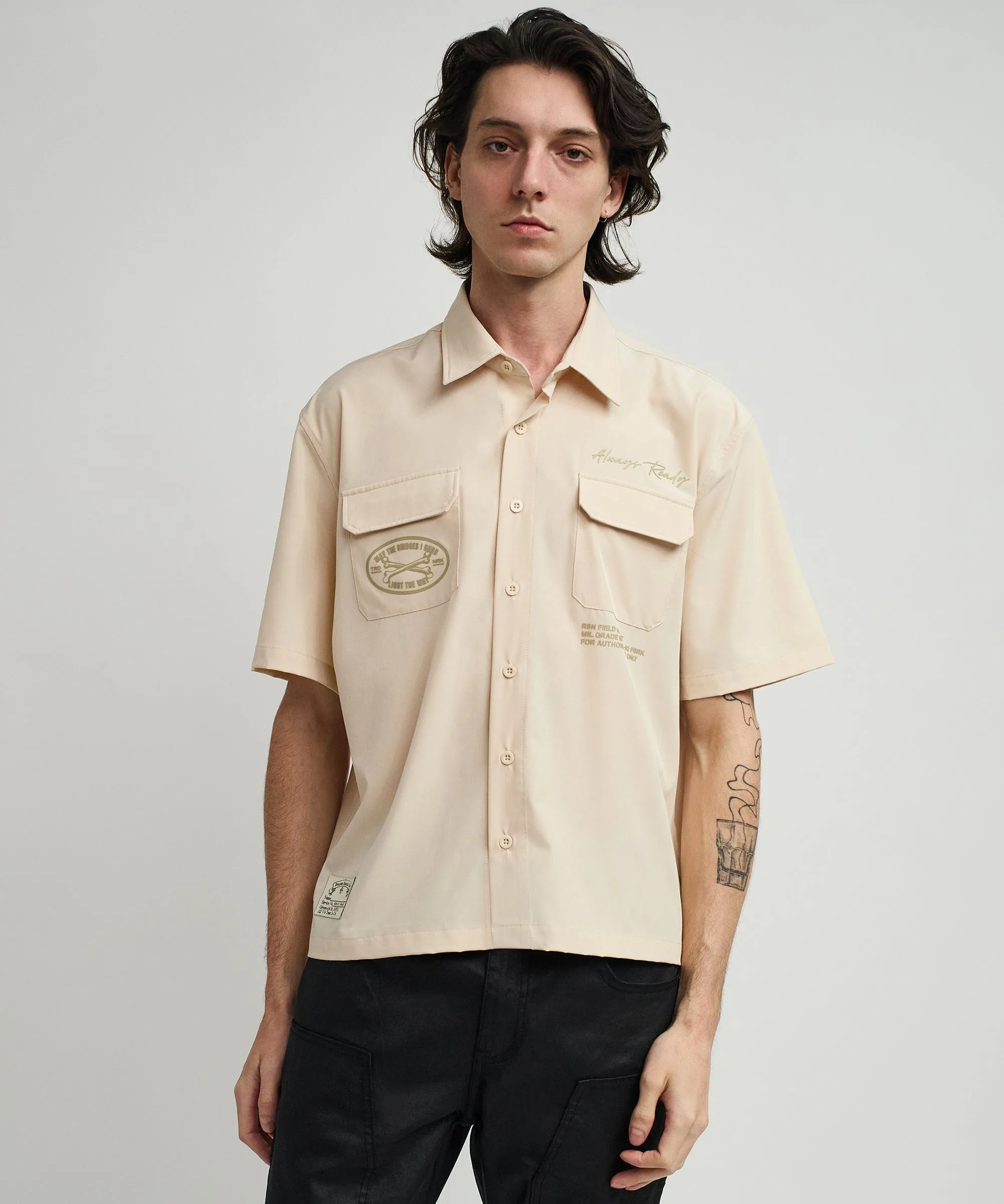 Bridges Utility Stretch Tech Cargo Short Sleeve Shirt - Cream