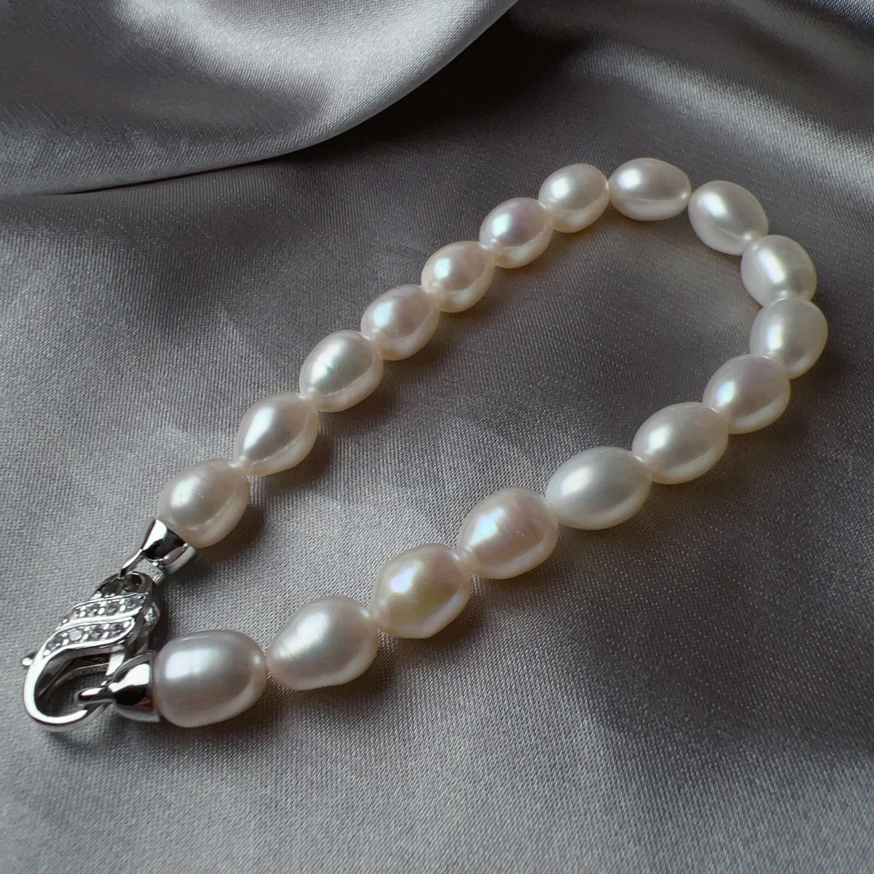 Classic Pearl Beaded Bracelet Best Luster Freshwater Pearl Natural Formed Beads with 925 Sterling Silver Lobster Clasp