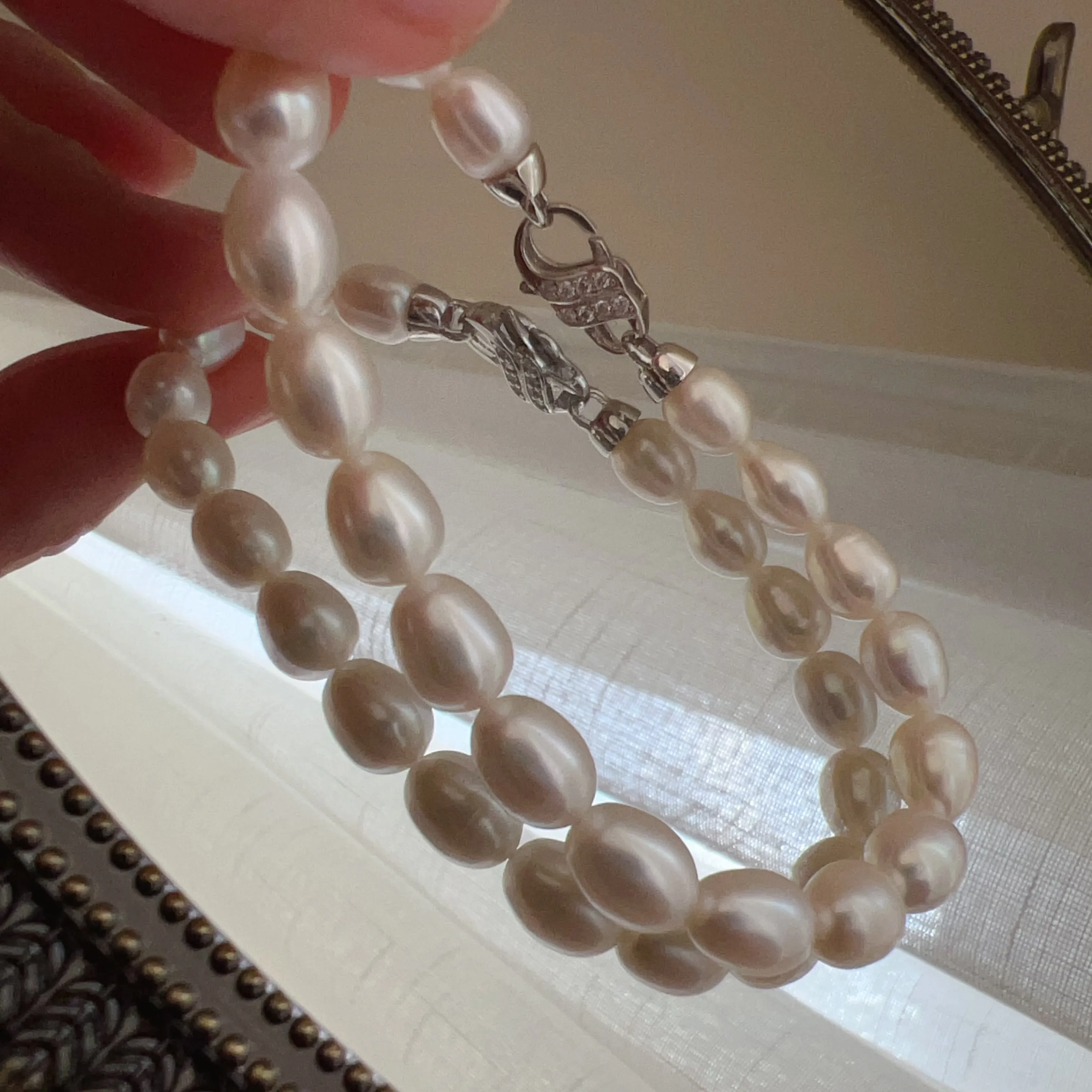 Classic Pearl Beaded Bracelet Best Luster Freshwater Pearl Natural Formed Beads with 925 Sterling Silver Lobster Clasp