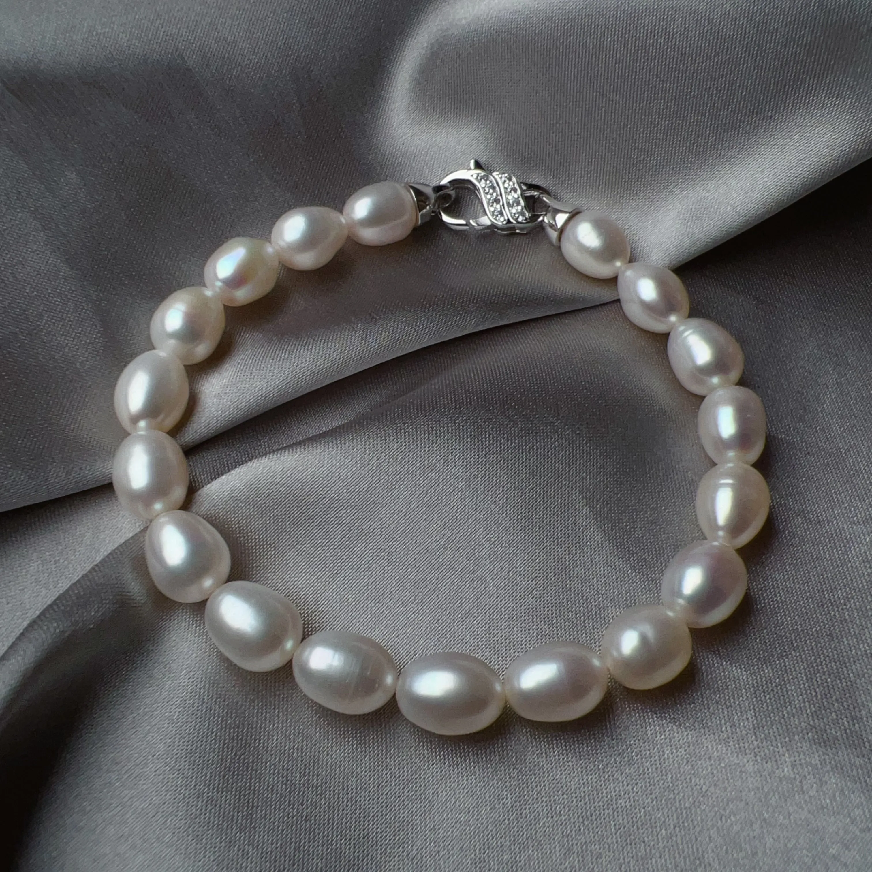 Classic Pearl Beaded Bracelet Best Luster Freshwater Pearl Natural Formed Beads with 925 Sterling Silver Lobster Clasp