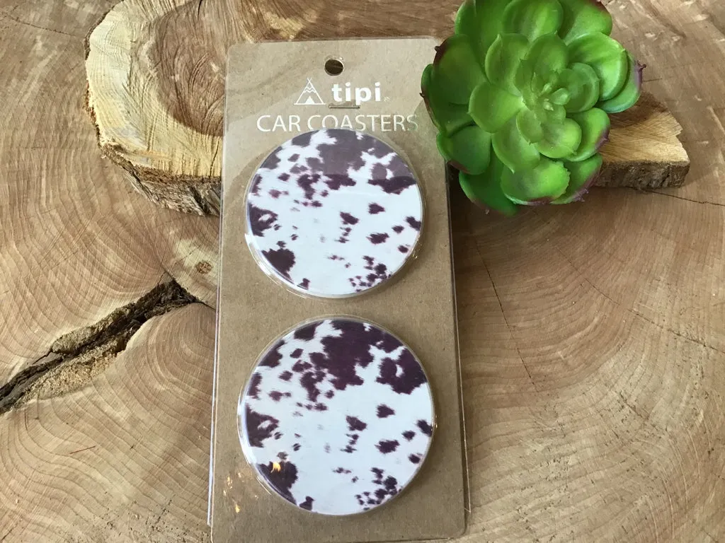 Cowhide Print Car Coasters