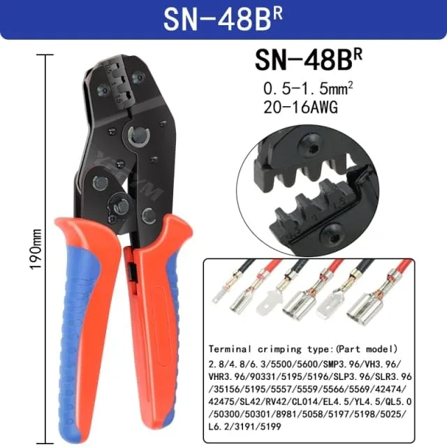 Crimping Pliers Set SN-48BS(=SN-48B SN-28B) Jaw Kit for 2.8 4.8 6.3 VH3.96/Tube/Insulation Terminals Electrical Clamp Min Tools