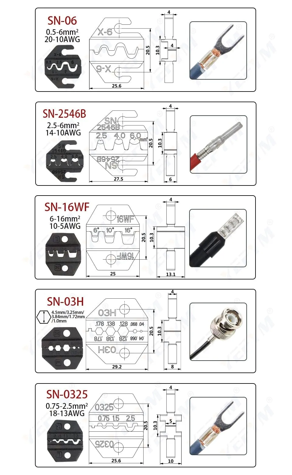 Crimping Pliers Set SN-48BS(=SN-48B SN-28B) Jaw Kit for 2.8 4.8 6.3 VH3.96/Tube/Insulation Terminals Electrical Clamp Min Tools