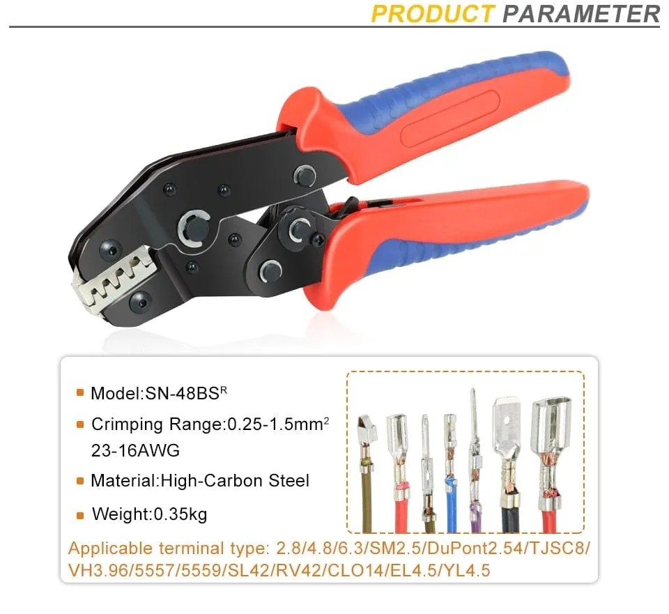 Crimping Pliers Set SN-48BS(=SN-48B SN-28B) Jaw Kit for 2.8 4.8 6.3 VH3.96/Tube/Insulation Terminals Electrical Clamp Min Tools