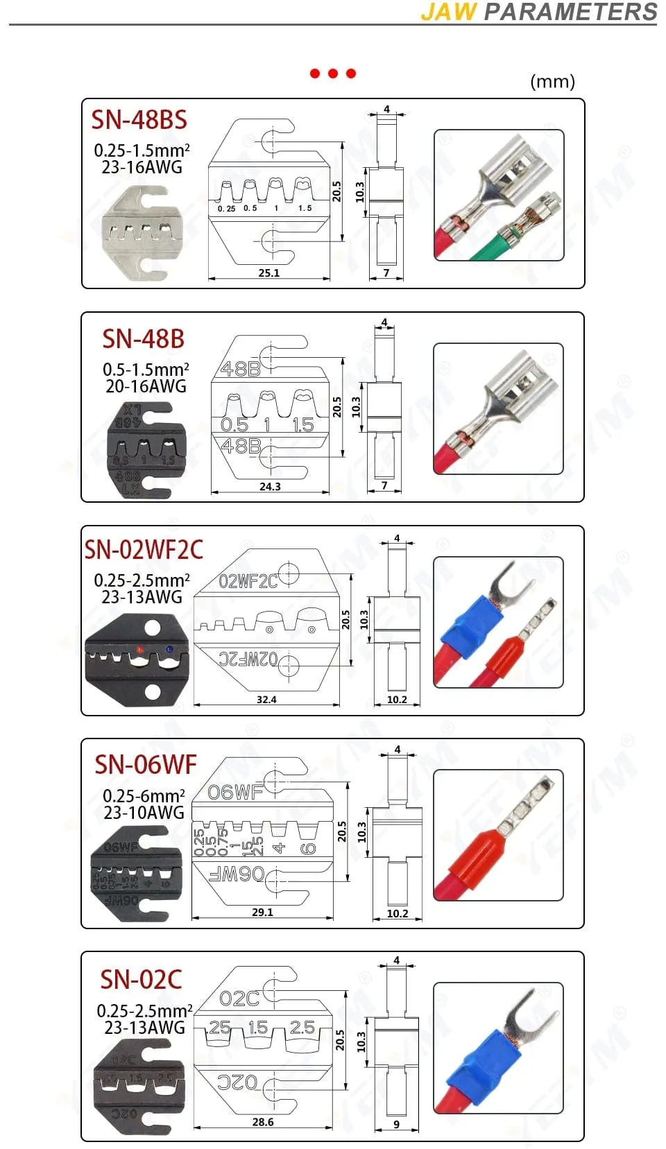 Crimping Pliers Set SN-48BS(=SN-48B SN-28B) Jaw Kit for 2.8 4.8 6.3 VH3.96/Tube/Insulation Terminals Electrical Clamp Min Tools