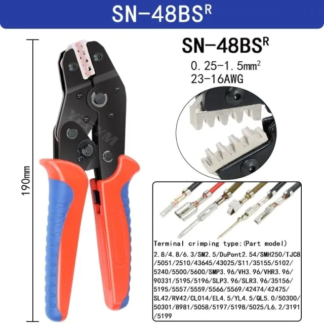 Crimping Pliers Set SN-48BS(=SN-48B SN-28B) Jaw Kit for 2.8 4.8 6.3 VH3.96/Tube/Insulation Terminals Electrical Clamp Min Tools