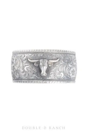 Cuff, Engraved, Western Longhorn, Artisan, Contemporary, 3600