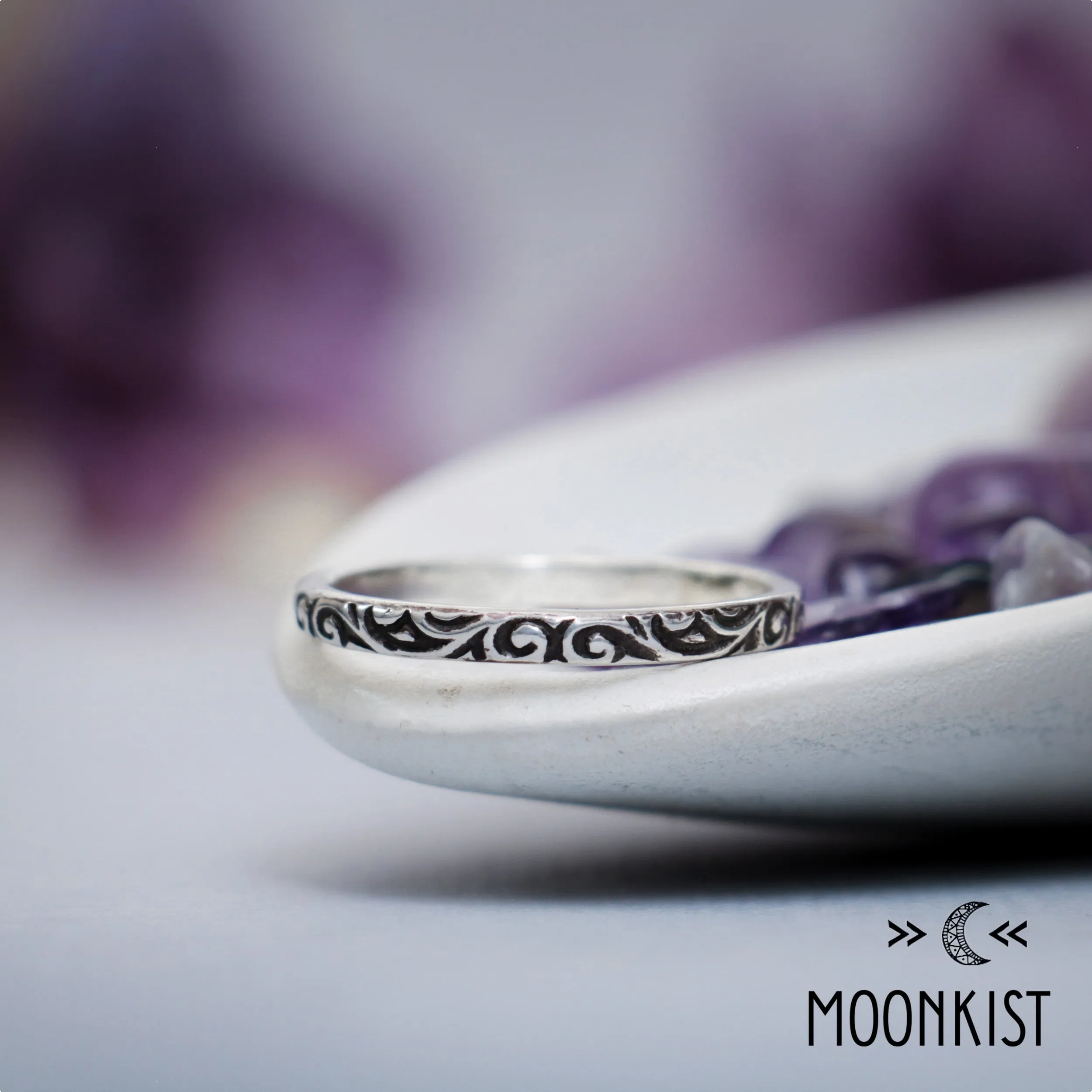 Dainty Silver Arabesque Wedding Ring | Moonkist Designs