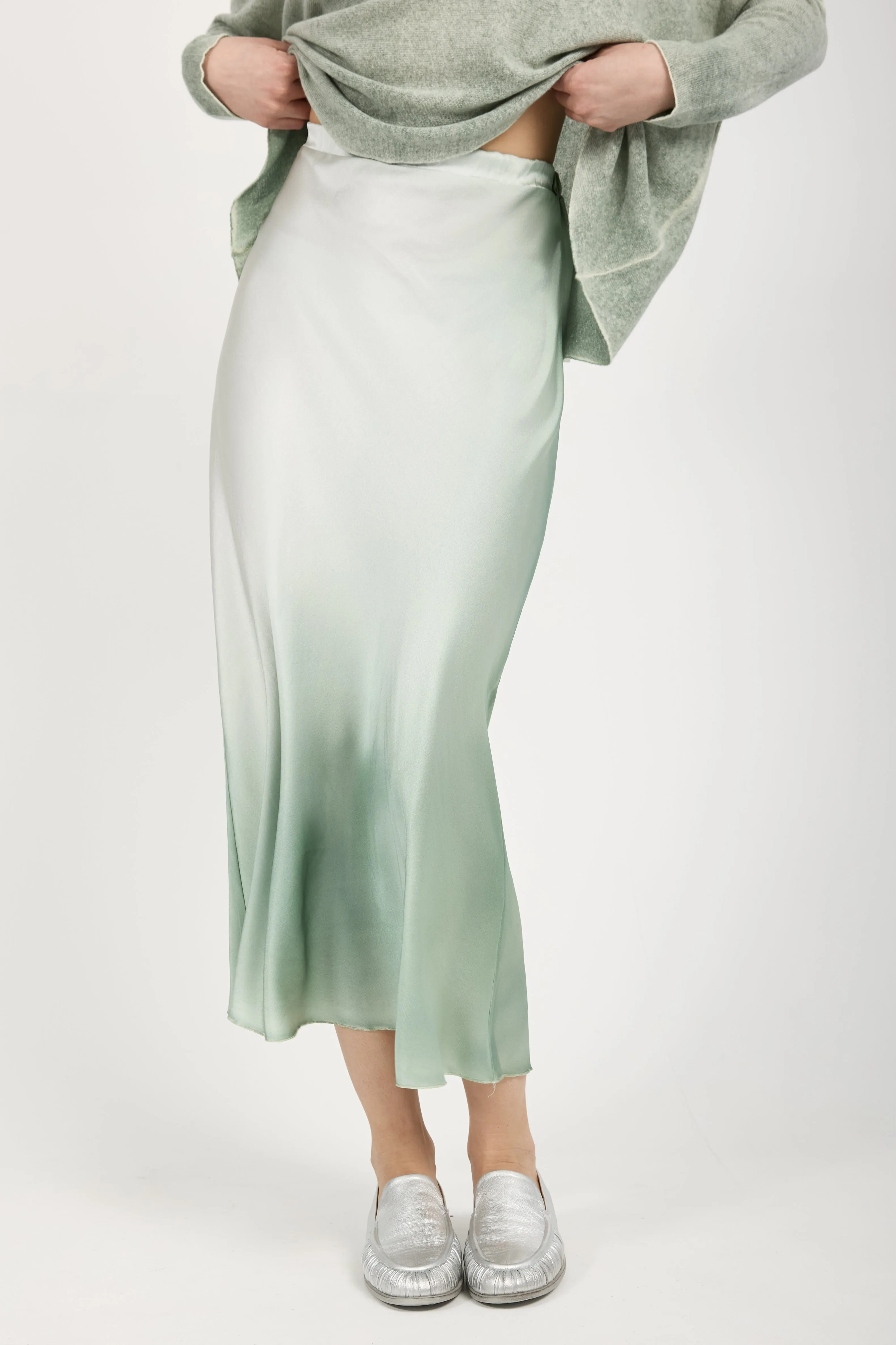 Degradé Silk Midi Skirt in Jade