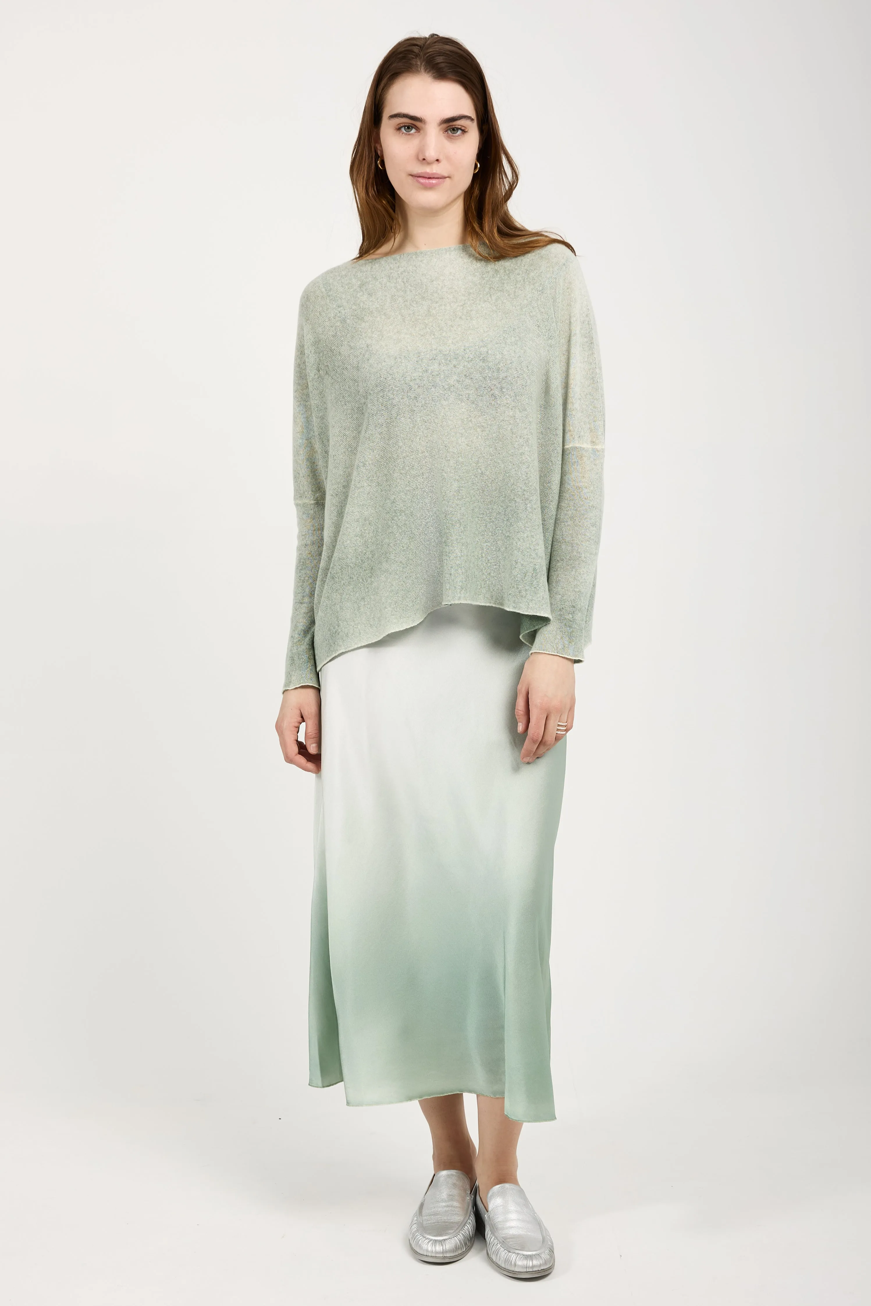 Degradé Silk Midi Skirt in Jade