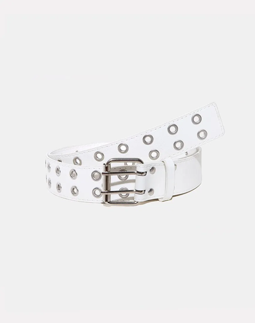 Double Grommet Belt in Punk White PU