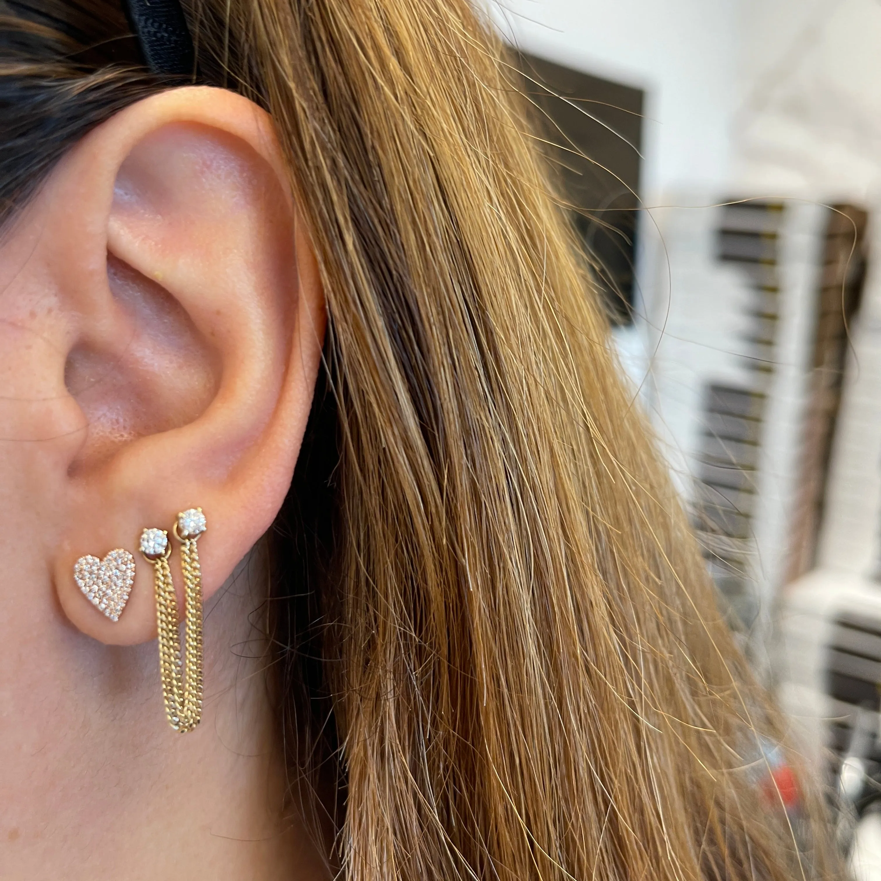 Elongated Pave Heart Studs