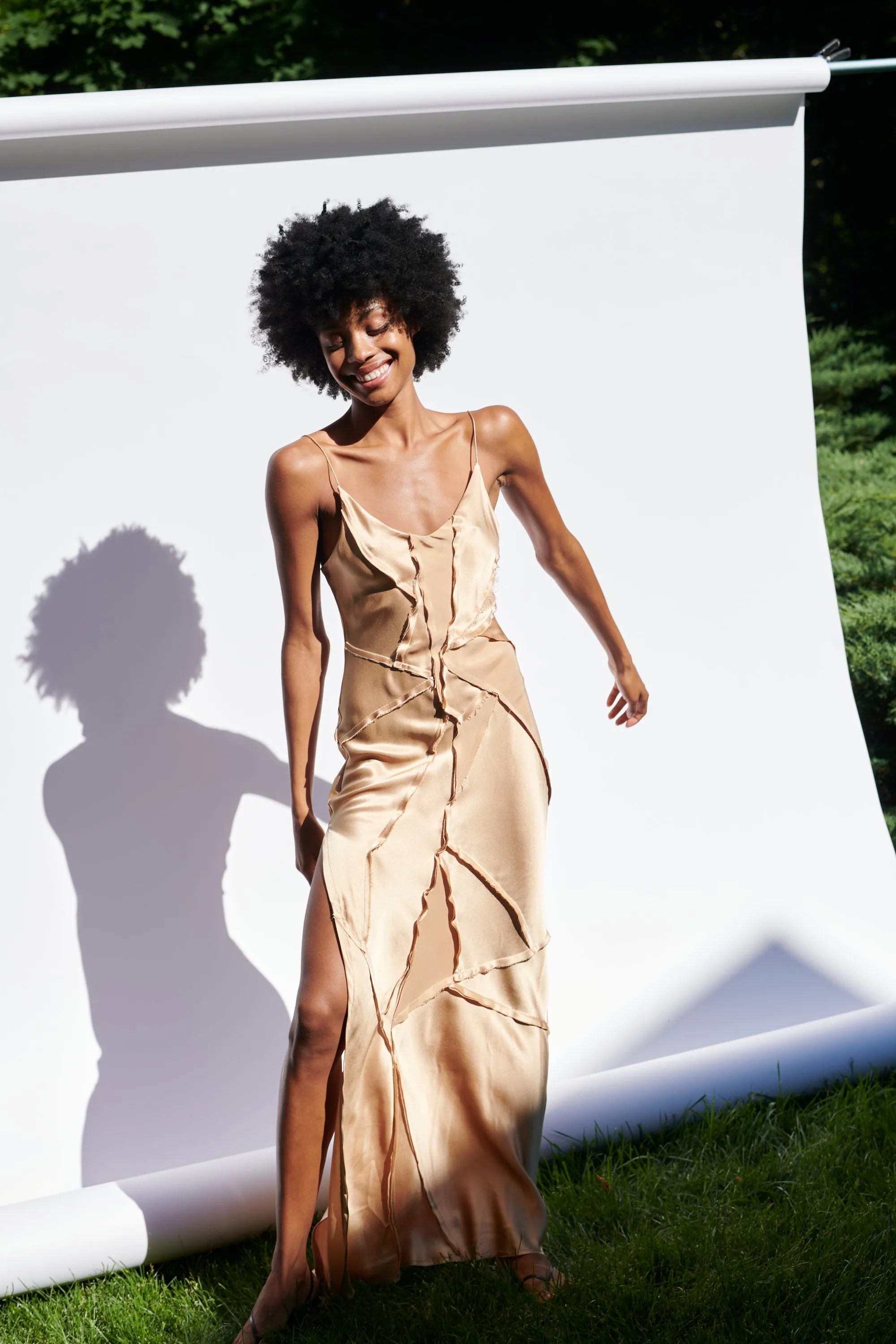 Elongated Recycled Dress with Slit - Desert