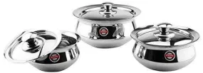 Embassy American Pongal Pot/Cook-n-Serve Dish, Set of 3 (Sizes 0-2), 750 ml / 1250 ml / 1800 ml (Stainless Steel)