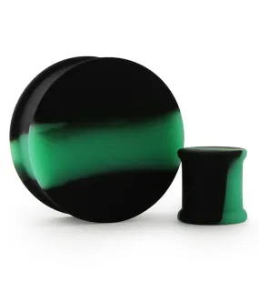 Emerald And Black Double Flare Silicone Plugs