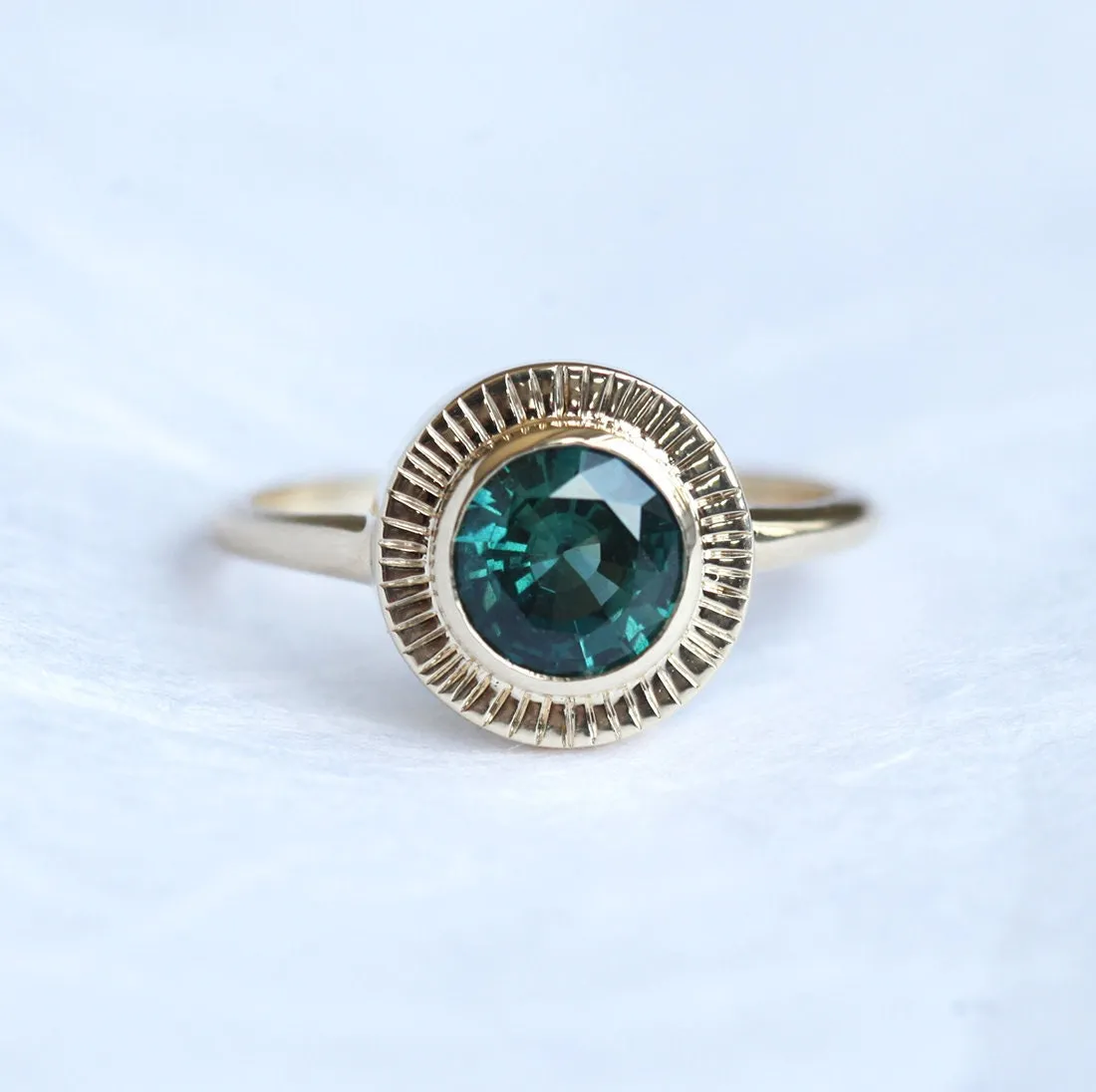 Euphrasia Teal Sapphire Sun Rays Ring