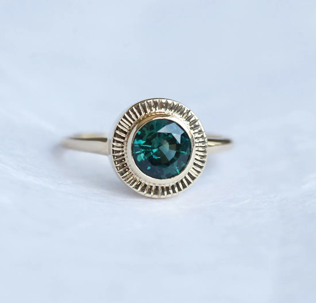 Euphrasia Teal Sapphire Sun Rays Ring