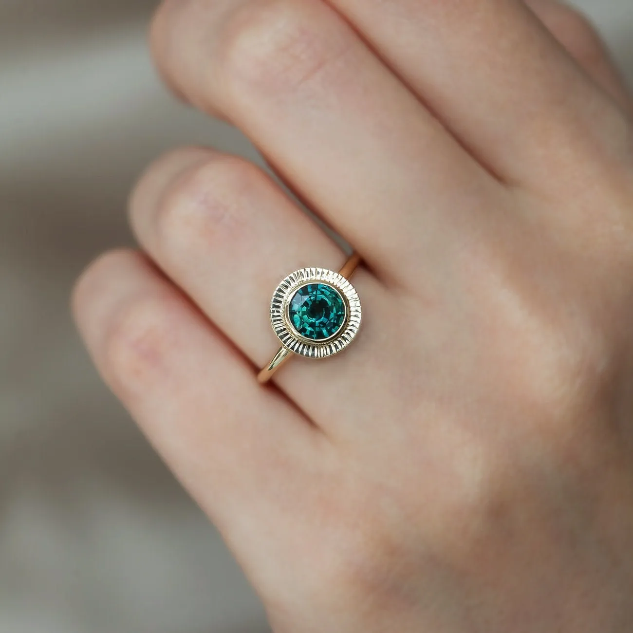 Euphrasia Teal Sapphire Sun Rays Ring