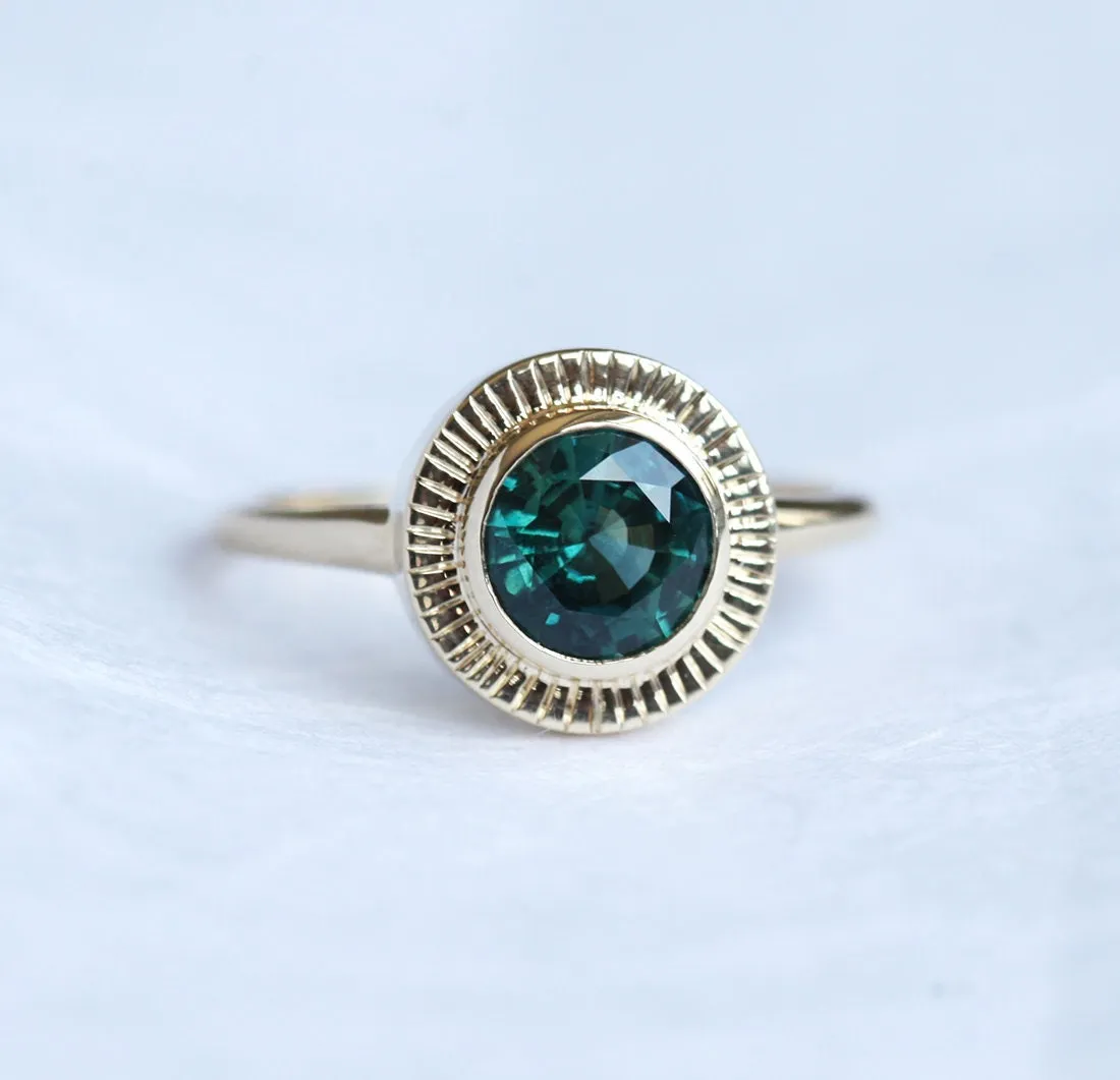 Euphrasia Teal Sapphire Sun Rays Ring