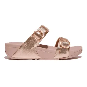 FitFlop Women's Lulu Adjustable-Buckle Metallic-Leather Rose Gold Slide