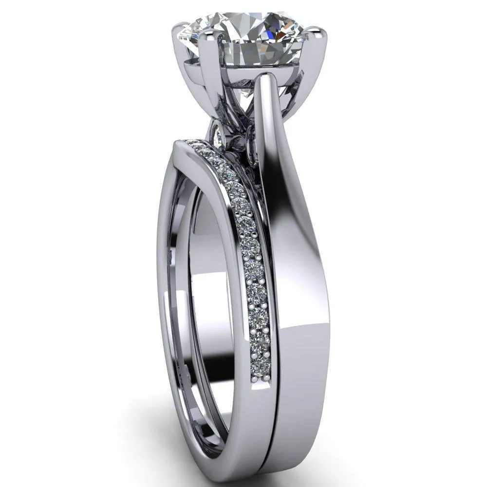 Freya Round Lab-Grown Diamond Center Stone Cathedral Set Surprise Diamond and Filigree Design 4 Prong Solitaire Engagement Ring