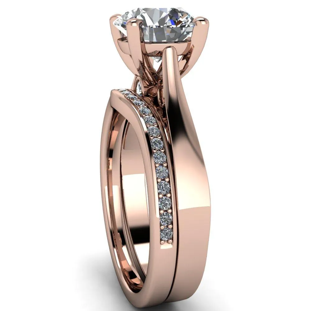 Freya Round Lab-Grown Diamond Center Stone Cathedral Set Surprise Diamond and Filigree Design 4 Prong Solitaire Engagement Ring