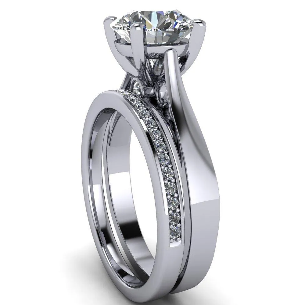 Freya Round Lab-Grown Diamond Center Stone Cathedral Set Surprise Diamond and Filigree Design 4 Prong Solitaire Engagement Ring