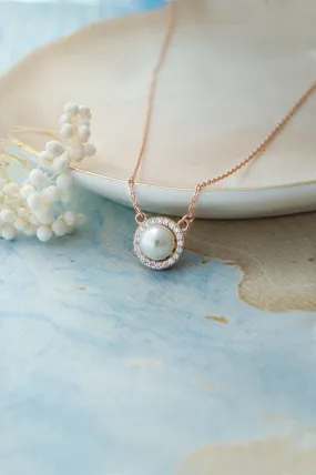 Halo Pearl Rose Gold Plated Sterling Silver Chain Necklace