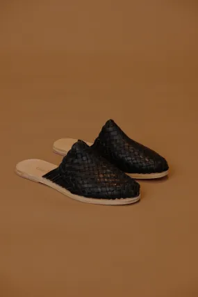 HAND WOVEN LEATHER SLIDES // BLACK