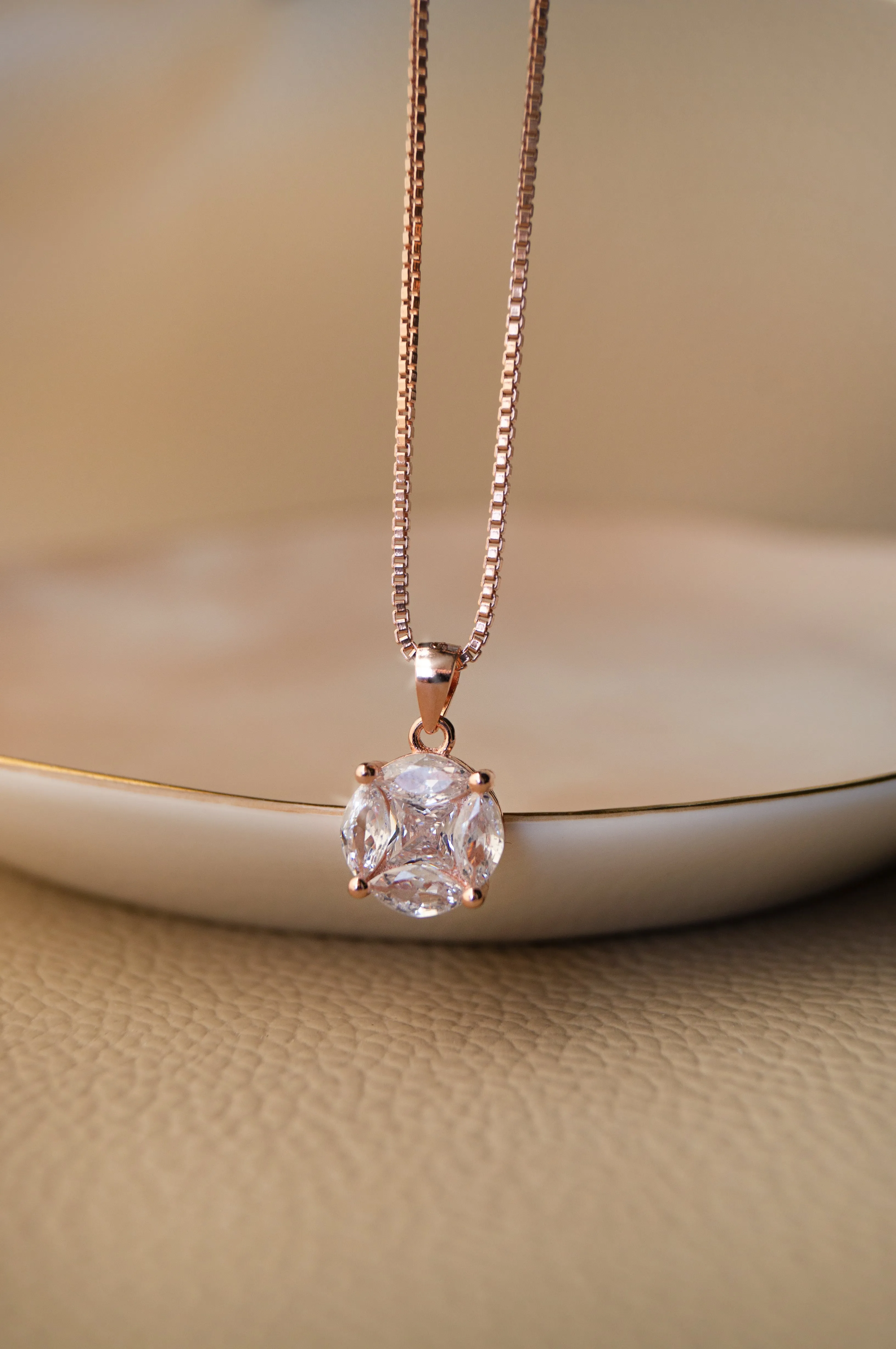 Invisibly Glam Solitaire Rose Gold Plated Sterling Silver Pendant