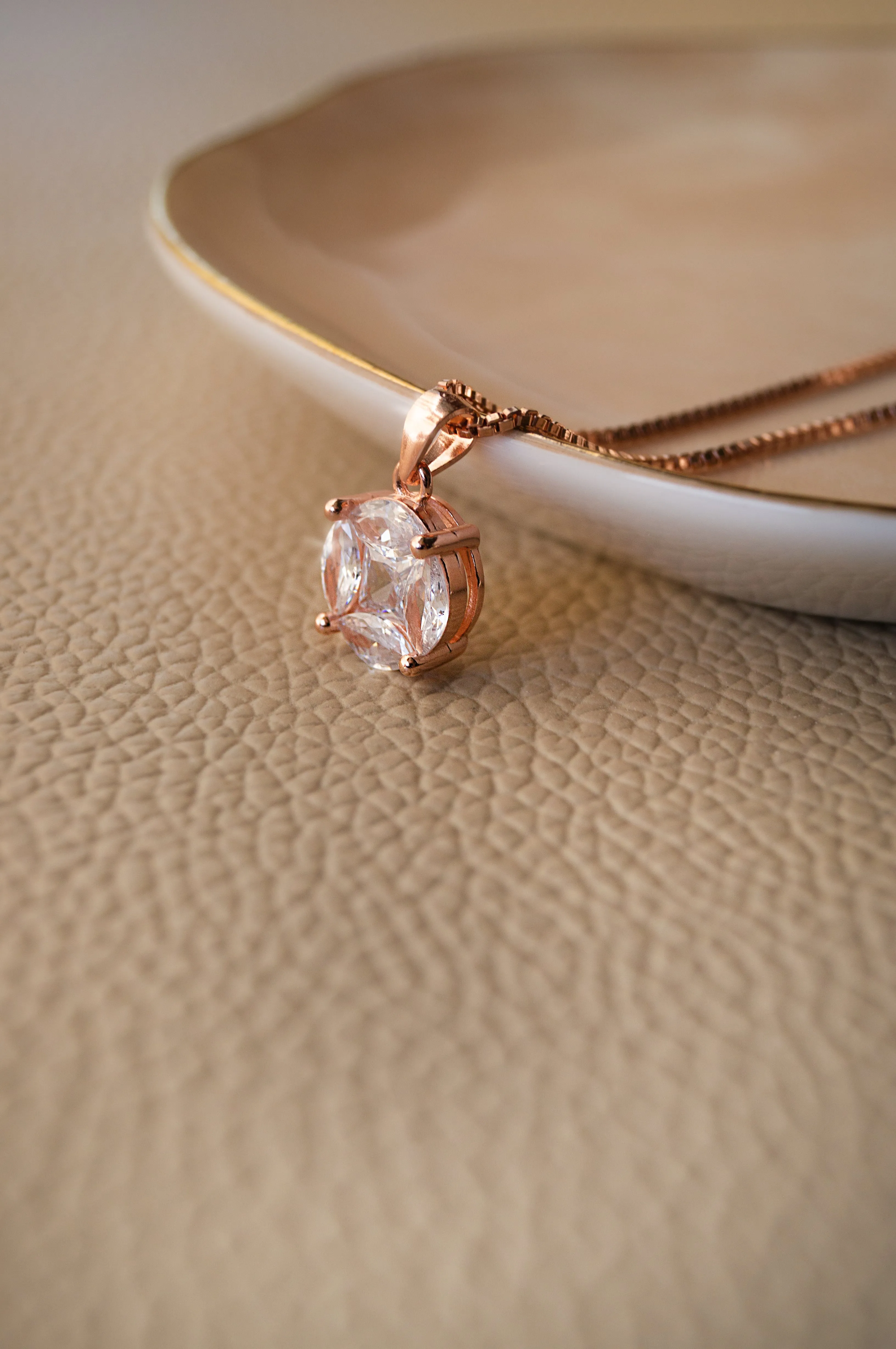 Invisibly Glam Solitaire Rose Gold Plated Sterling Silver Pendant